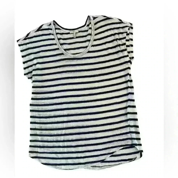 JOIE Keirraih Stripe Black White Linen Tee Women's Size S NWOT - Picture 5 of 7